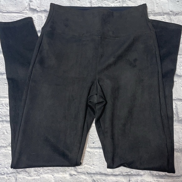 Spanx Assets Black Faux Suede Velvet Stretch Athleisure Lounge High Rise Legging - Picture 1 of 9